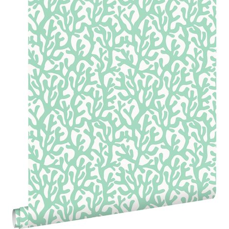 papier peint corail vert menthe et blanc - ESTAhome