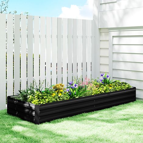 Carré potager de jardin rectangulaire jardinière extérieure 241 x 90.5 x 30 cm tôle d'acier ondulée noir (1/5)