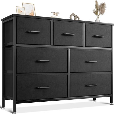 Commode Chambre Adulte à 7 Tiroirs en Tissu Cadre Robuste , Acier et des Pieds Réglables, Panneau en Bois, pour la Chambre et le Salon, 100 x 30 x 77cm (1/5)