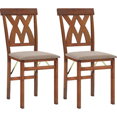COSTWAY Set di 2 Sedie Pieghevoli, Sedie Ergonomiche di Gomma Senza Braccioli con Struttura in Legno di Gomma, Seduta Pieghevole da Pranzo con Schienale Curvo per Ristorante, Portata 150 kg (Marrone) (1/5)