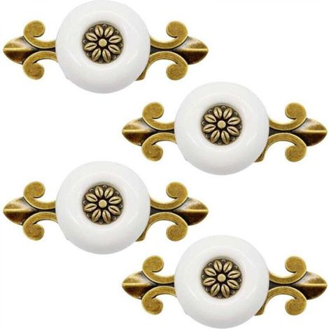 Set di 4 maniglie in ceramica per porte, stile vintage, maniglie classiche per mobili e cassetti, ideali per cucina, soggiorno e camera da letto, con viti da 2,5 cm, colore bianco.