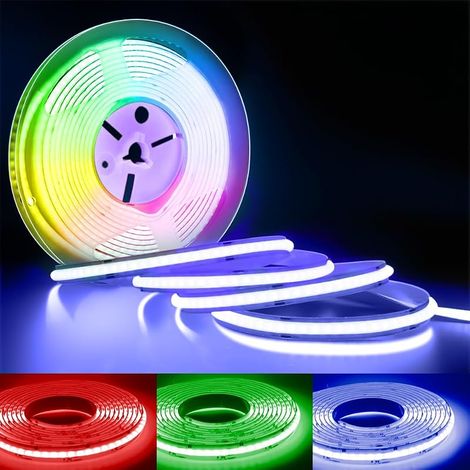 Ruban LED COB RGB 12V 5m Bande LED COB RGB 810LEDs/m Flexible Haute Densité Déformable Dimmable IP20 pour TV Rétro-éclairage Chambre Cuisine Décoration Intérieure (1/5)