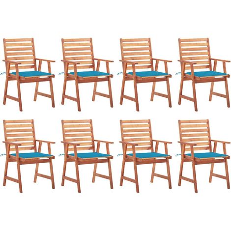 Lot de 8 Chaises de salle à manger de jardin - Chaises à dîner de jardin avec coussins Acacia massif BV806092 - BonneVie (1/5)