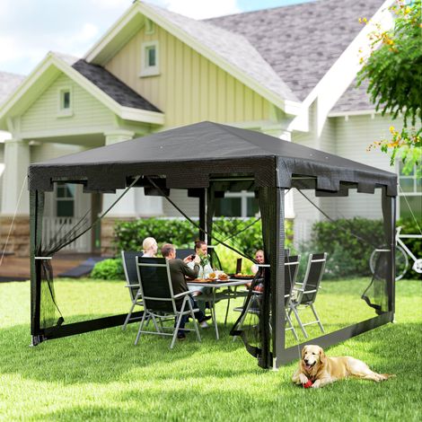 Abri de jardin pliant 4x3 mètres avec moustiquaire double entrée, armature en acier et toile PE, couleur gris anthracite