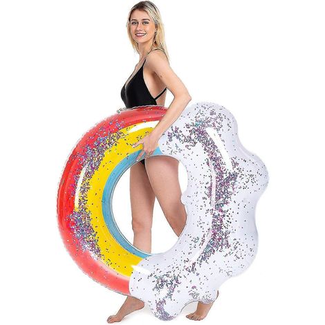 Bouée gonflable en forme d'arc-en-ciel avec paillettes, pour la piscine, la plage et les fêtes aquatiques.-AquaForge (1/5)