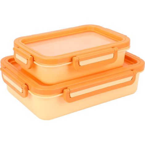 2PCS Boîte Conservation Fruits 860ml 2000ml Réutilisable Étanche – Container Aliments Couvercle Silicone Quatre Côtés Boucle Frigo Légumes, Orange (1/4)