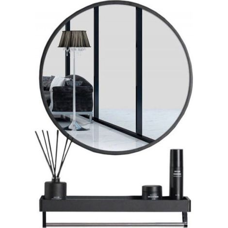 Miroir Avec Etagere - 60 cm - Noir - Metal Revetement Poudre - Salle De Bain Couloir Salon - 1 Piece (1/5)
