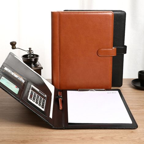 Classeur à rabats en cuir PU avec porte-cartes pour documents, fournitures de bureau, organisateur de fichiers noir (1/5)