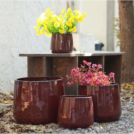 Set de 4 pots de fleurs en céramique Ø33/26/20/15 cm, rouge brillant OKMYHOME (1/5)