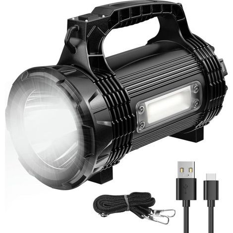Wiederaufladbare LED-Taschenlampe, leistungsstarke Taschenlampe mit 8 Leuchtmodi, 1200 Lumen, inklusive USB-Kabel, IP65 wasserdicht, Schultergurt für Camping/Wandern/Notfälle (1/5)