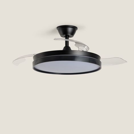 Deckenventilator mit Licht Lautlos DC einziehbare Flügel Kaios Transparent Fernbedienung Mittel (zwischen 10-20 m²) 105 cm Schwarz (1/5)