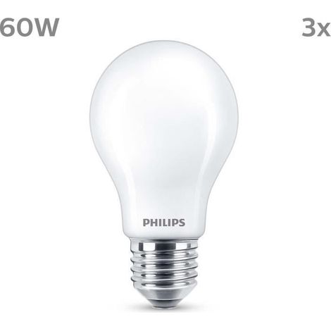 LED Bulb - PHILIPS - Classic - 60 W - A60 E27 - Warm White - Non-Dimmable x 3 (1/4)