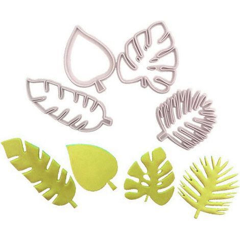 Ensemble de 4 emporte-pièces en forme de feuilles tropicales. moules à fondant en forme de feuilles de palmier pour la décoration de gâteaux sur le thème hawaïen. (1/5)