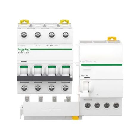 Schneider Electric Blocco differenziale QuickVigi iC60 4P 25A 30mA AC + Interruttore magnetotermico iC60N 4P C 25A 6000A