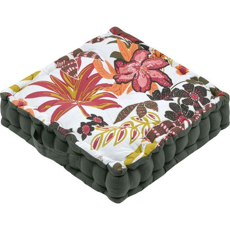 Coussin de sol matelassé fleurs tropicales 45 x 45 cm (1/3)