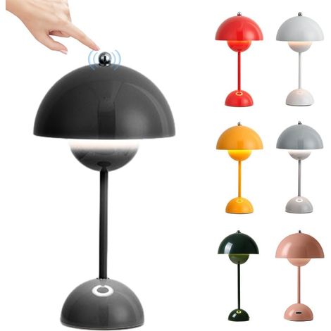 Lampe de Table LED Pot de Fleurs, Lampe de Chevet Rechargeable Sans Fil, Lampe Champignon Tactile Dimmable avec 3 Modes de Luminosité, Lampe de Bureau Décorative Rétro