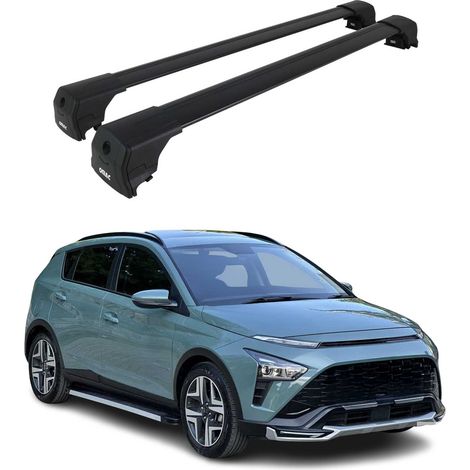 OMAC Aluminium Dachträger Querträger für Hyundai Bayon 2021-2026 – City Crash – ISO/PAS 11154:2006 – Abschließbar – Max. 75 kg – 2 Stangen Schwarz (1/5)