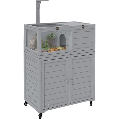 PawHut Tortoise House with Storage Cabinet, Lamp Holder, Openable Top (1/5)