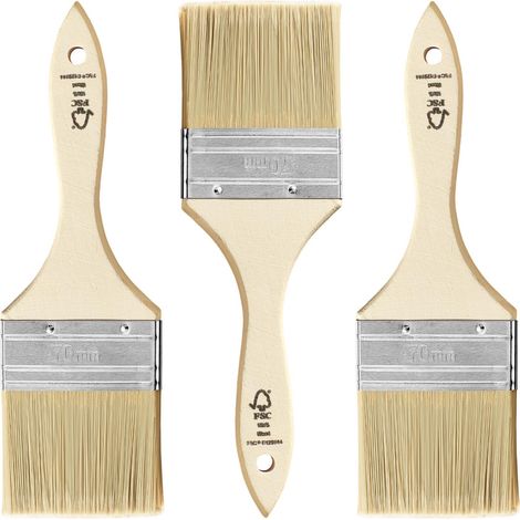 Lot de 3 pinceaux plats de 70 mm pour vernis, huiles, peintures murales, acryliques, pinceau à lasure, pinceau de peinture sur bois, métal (1/5)