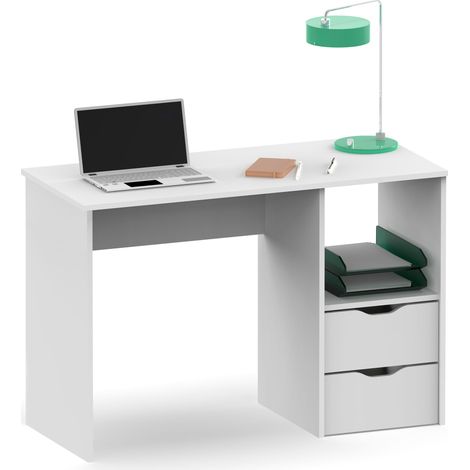 Briebe Prakt Escritorio, Mesa de Ordenador 76x115x50cm 2 Cajones, Oficina, Habitación Juvenil, Desk, Tocador  Blanco