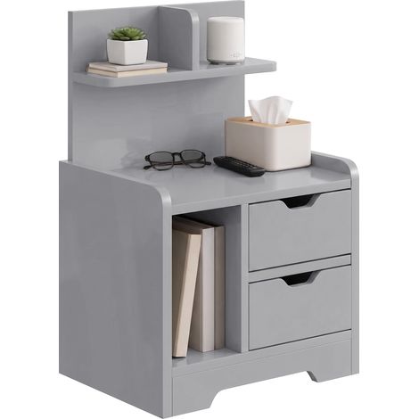 HOMCOM Modern Bedside Table with 2 Drawers and Open Shelves for Bedroom (1/5)