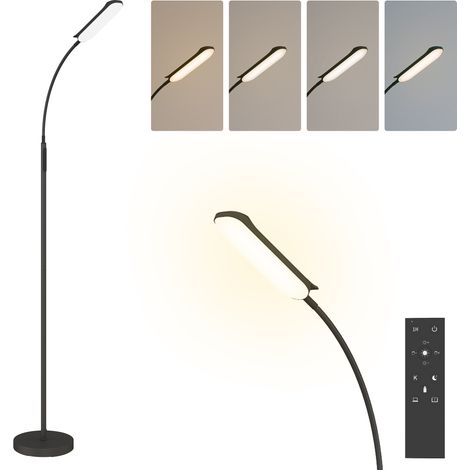 LED Floor Lamp, Standing Lamp with Remote & Touch Control, Stepless Dimmable Colours Temperature & Brightness, 360° Adjustable Gooseneck, 1 Hour Timer, Memory Function for Living Room, Black