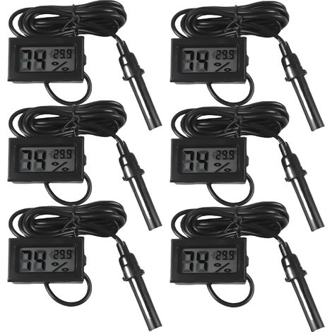 Lot de 6 Thermomètre, Hygromètre, LCD, ABS, Reptile, Aquarium