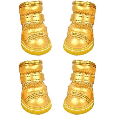 Warme Winterhundeschuhe, wasserdichtes, rutschfestes PU-Material, weiche Fleeceschuhe für Welpen, Größe 5, goldfarben.