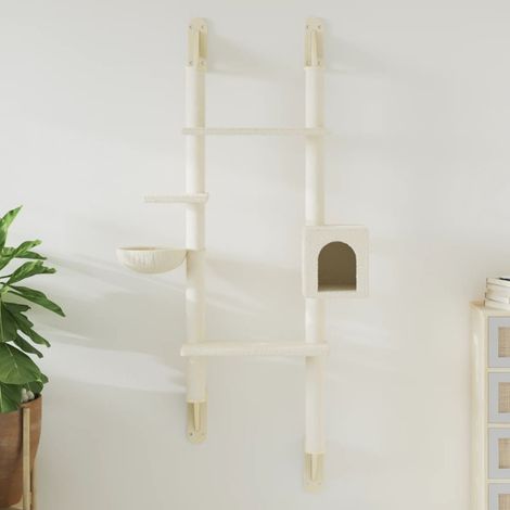 Arbre à chat mural avec griffoir en sisal, crème, 79,5 x 35 x 180 cm - PANGIVO (1/5)