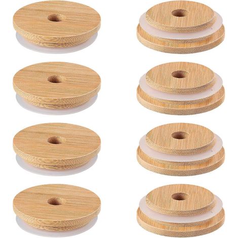 DOITOOL Lot de 8 couvercles en bambou pour bouteilles et bocaux (1/4)