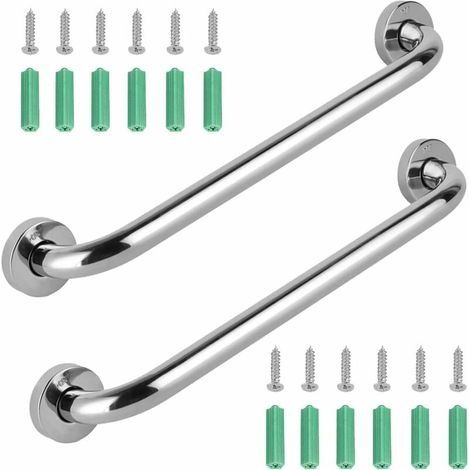 Barre d’appui murale en acier inoxydable – Lot de 2, 30 cm, pour baignoire, douche et WC – Sécurité renforcée, finition brillante (1/5)