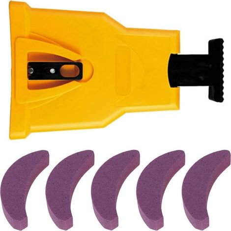 Affûteuse de chaîne de tronçonneuse portable : livrée avec 5 pierres à aiguiser pour affûter rapidement les chaînes de tronçonneuse (14-20 pouces) pour une coupe précise et une longue durée de vie. (1/5)