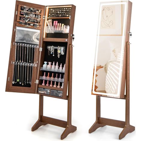 Standing Jewelry Cabinet w/ LED Lights 3 Adjustable Angles (1/5)