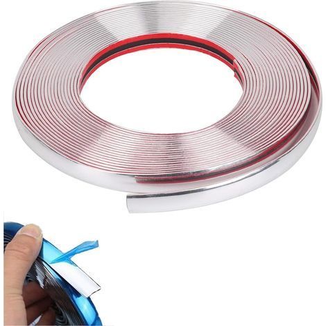 Bande Chrome Voiture, 15mm x 5m Chrome Bande de Garniture Voiture, Baguette Adhesive Chromée Surclassée pour Voiture Carrosserie Fenêtre Décoration Extérieure(Argent) (1/5)