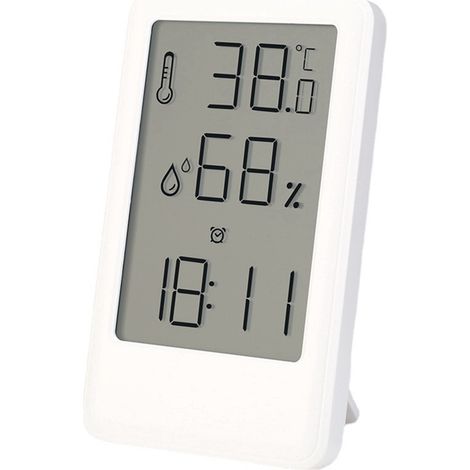 Termómetro-higrómetro digital LCD con indicador de humedad ambiental - Blanco
