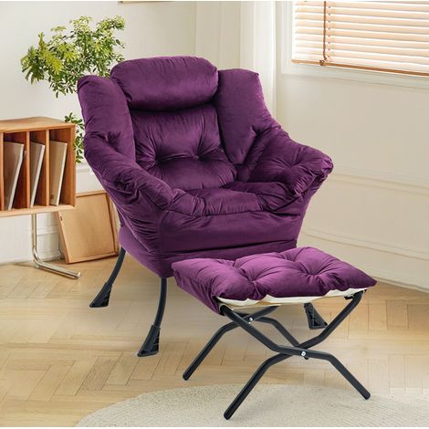 Poltrona relax 70x20x77 cm viola in metallo con poggiapiedi pieghevole e tasca laterale (1/4)