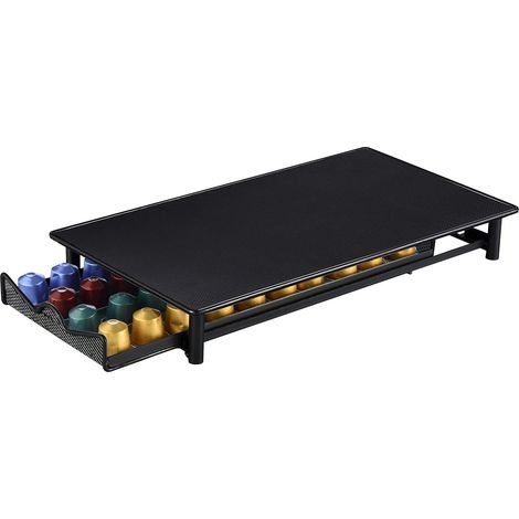 Porte-tasses à café TuseRxln - Porte-capsules - Plateau à capsules et support pour machine à café 2 en 1 - 1 pièce - Pour la cuisine et le bureau - Noir (1/4)