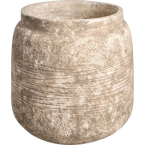 Flower Pot Beige Fibre Clay Painted Indoor and Outdoor Planter Round 44 x 44 x 43 cm High Modern Design Living Room Garden ARGOSTOLI