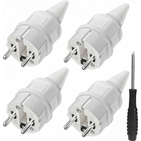 Fiche avec protection anti-pliage [4 pièces], 4 fiches de terre en caoutchouc (250 V/16 A) + 1 tournevis, convient pour une utilisation en extérieur (1/5)