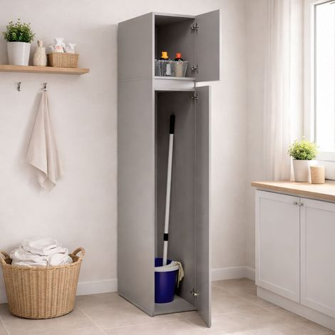 Armario Multiuso 2 Puertas Gilroy, 3 Estantes, 2 Puertas Made in Italy, Ideal para Lavandería, 35x195h cm Gris (1/5)