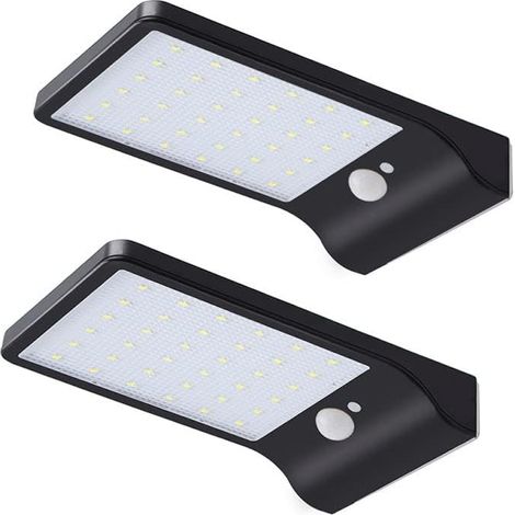 Lámpara solar de exterior, aplique LED para jardín y paisajismo, 48 LED, color negro, 2 unidades. (1/4)