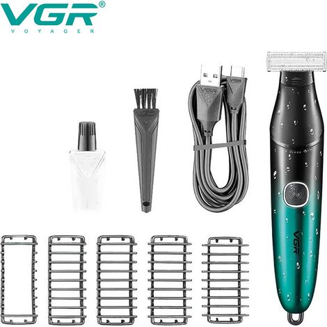 Rasoir électrique (vert) de qualité professionnelle, lavable à l'eau, avec affichage numérique et tondeuse à cheveux rechargeable. (1/3)
