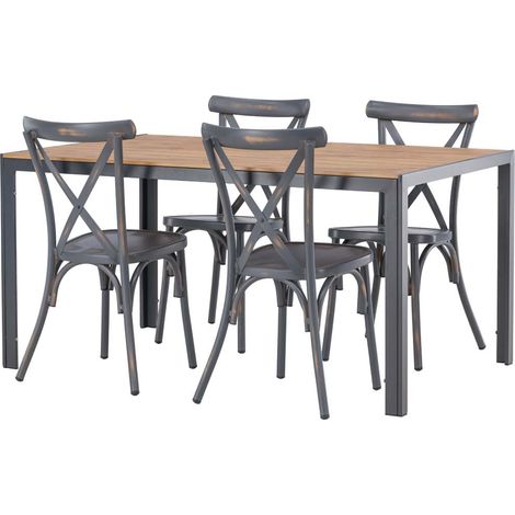 Break Gartenset Tisch 90x150cm natur, 4 Stühle Peking dunkel grau.
