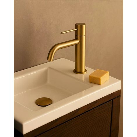 Exagonshop Rubinetto lavabo senza scarico in ottone oro