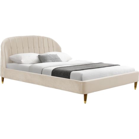 MEUBLER DESIGN Lit Velours Design Cadre De Lit Mia - Velours Beige - 160x200, Bois, Style , 235 x 171 x 102 cm (1/3)