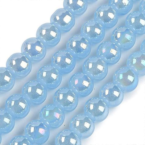 Perles de verre électroplaquées, peintes au four, couleur AB, rondes, bleu ciel clair, trou de 8,5 mm, 95 pièces/brin, 75 cm (29,53 pi) (1/4)