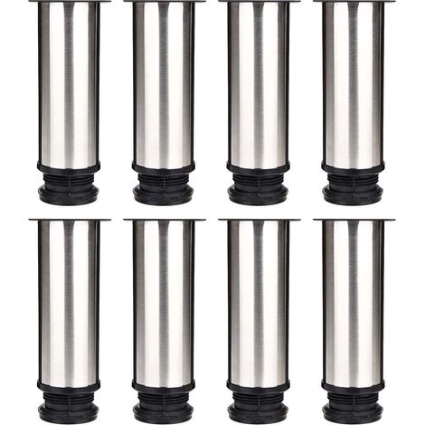 Lot de 8 ASelected Pieds de Meubles, Pied Cuisine Réglables  50 mm/Hauteur 150 mm Ronds Métal Acier Inoxydable Canapé Jambe Table Pieds