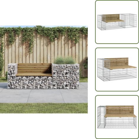 The Living Store Banc de jardin avec panier en gabion bois de pin imprégné - Banc De Jardin - Mobilier De Jardin - Gabion - Chaise Extérieure - Assise Extérieure