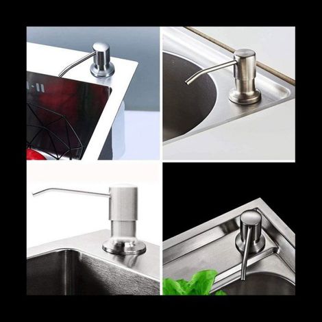 Distributeur de Savon - Pour Évier de Cuisine - Tête de Pompe Intégrée avec Tube en Silicone 115 cm - Compatible Comptoir Acier Bois - 1 Pièce (1/5)