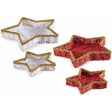 Cestini in carta intrecciata a stella colorata con bordi dorati, in set da due pezzi, set da 2 pezzi, Grande: cm 35 x 33 x 5 H